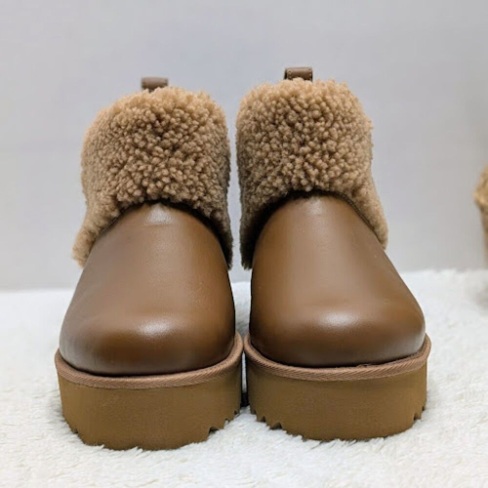 UGG Chestnut Ultra Mini Alina Curled Genuine Shearling Platform Boots W10 *NEW* - Picture 6 of 12